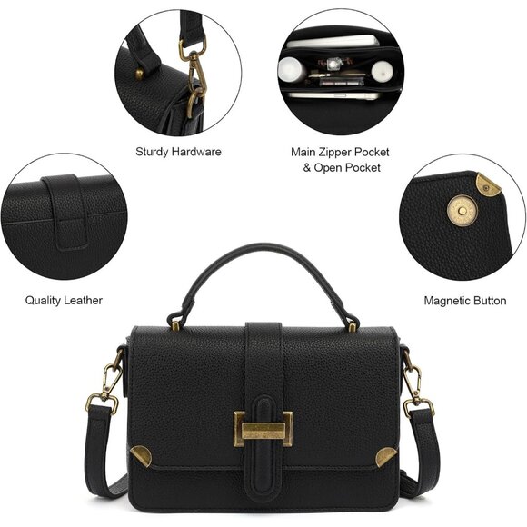 Women's B-black Leather Satchel Small Classy Crossbody Bag Purse Fashion Handbag - Picture 5 of 7